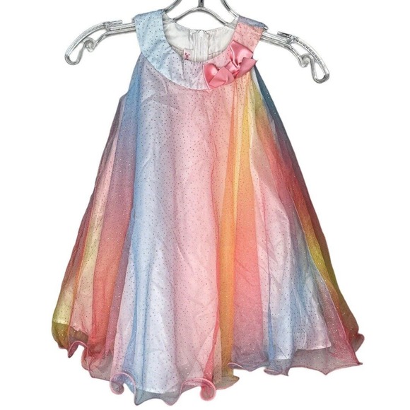 Jessica Ann Dress Girls 4 Multicolored Layered Chiffon Swing‎ Bow Wedding Party - Picture 1 of 5